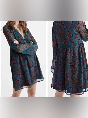 Abercrombie & Fitch Teal Dress with Red Floral Print